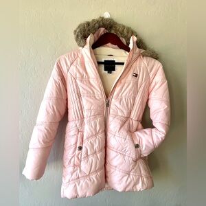 Tommy Hilfiger Light Pink Puffer Jacket with Faux Fur Hood